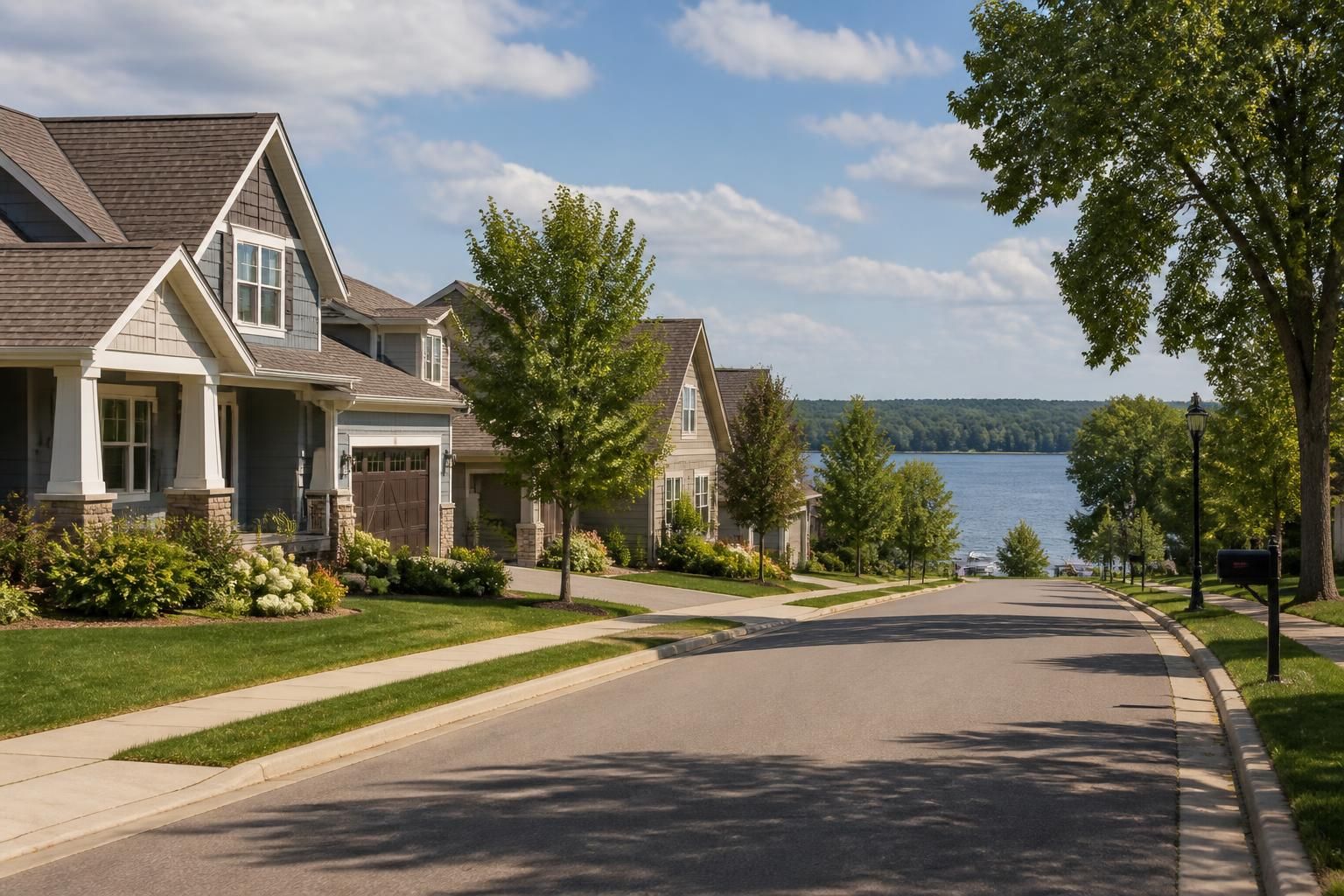 Clean residential street with trees and homes in Buffalo