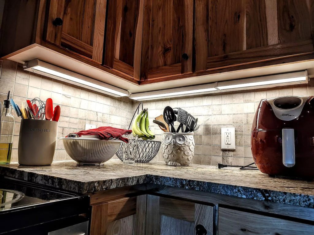 Kitchen counter with bright under-cabinet task lighting