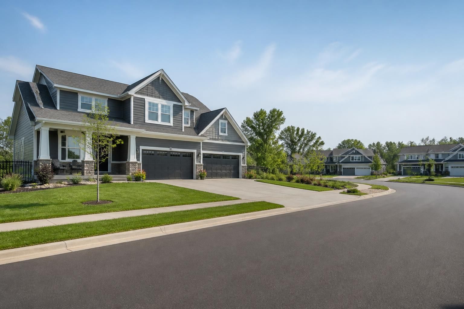 Upscale suburban homes and manicured greenery in Maple Grove