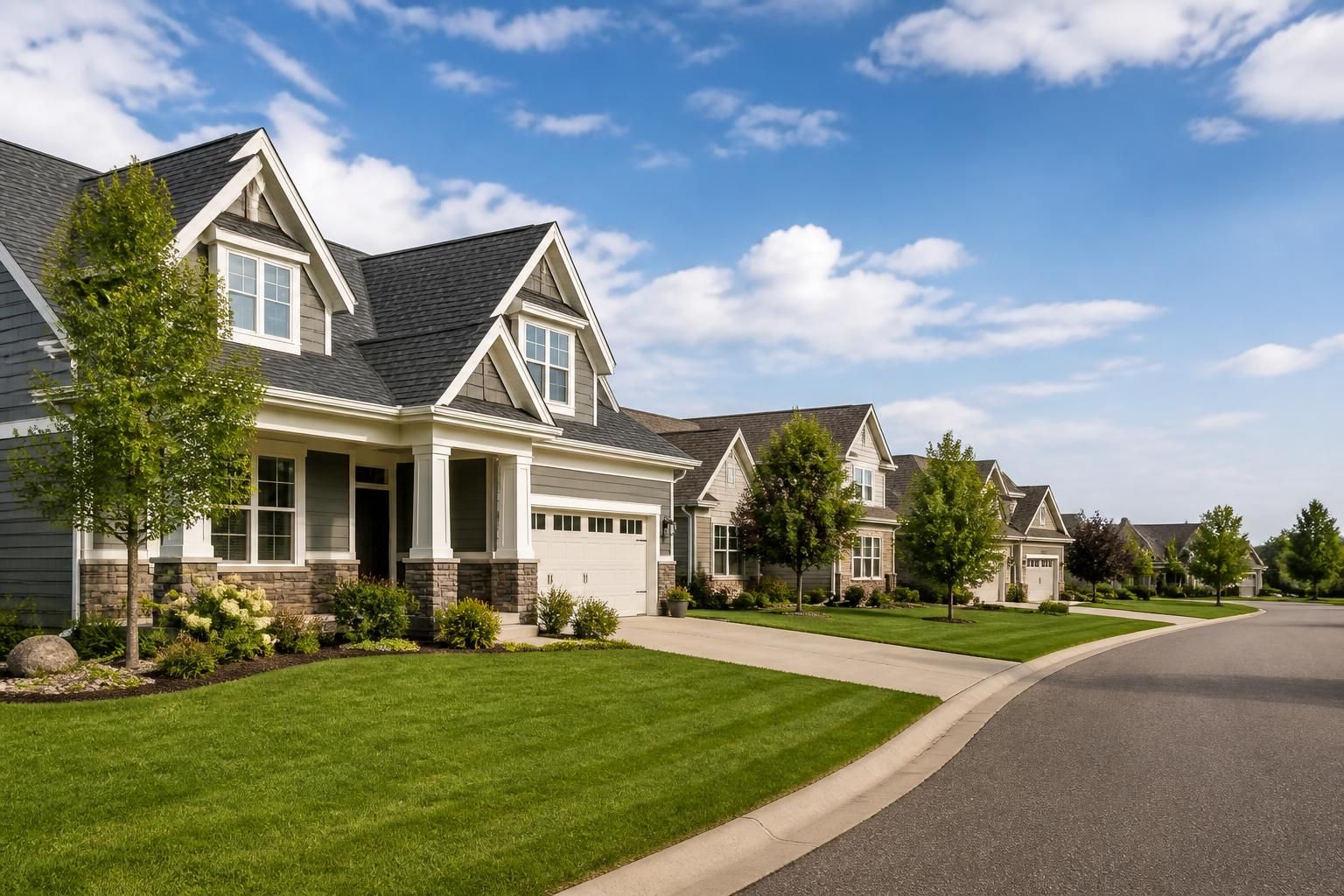 Residential neighborhood with tidy landscaping in Otsego