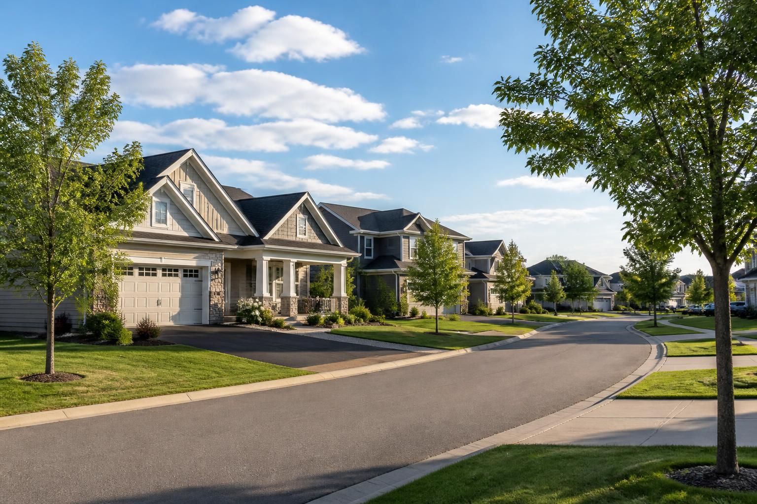 Suburban neighborhood with newer homes in Rogers