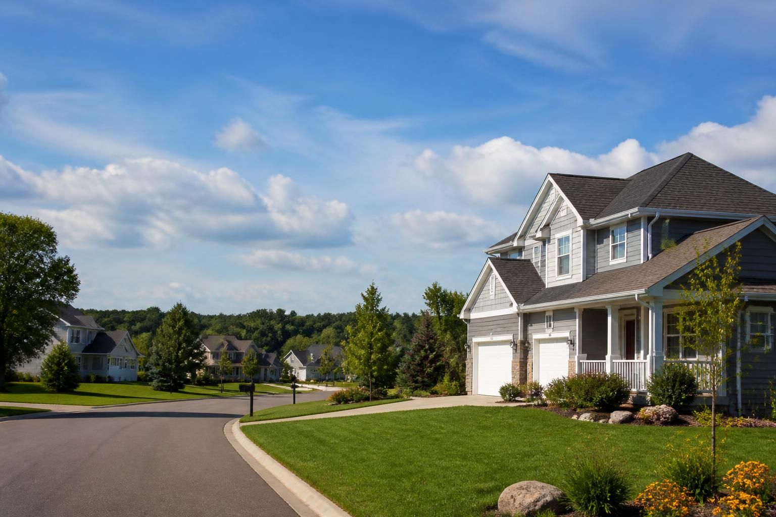 Quiet suburban neighborhood with open skies in Zimmerman
